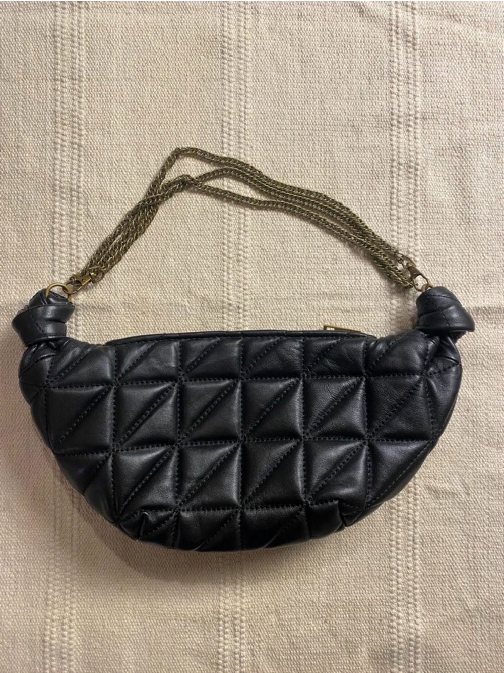 Zara Sheepskin Leather Quilted Croissant Bag